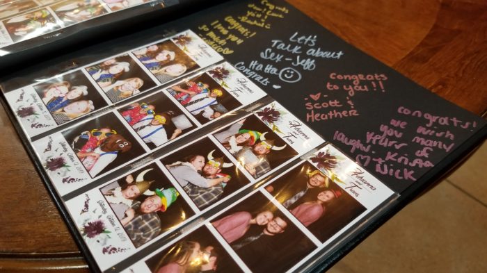 Wedding photo booth memory book with protective photo sleeves